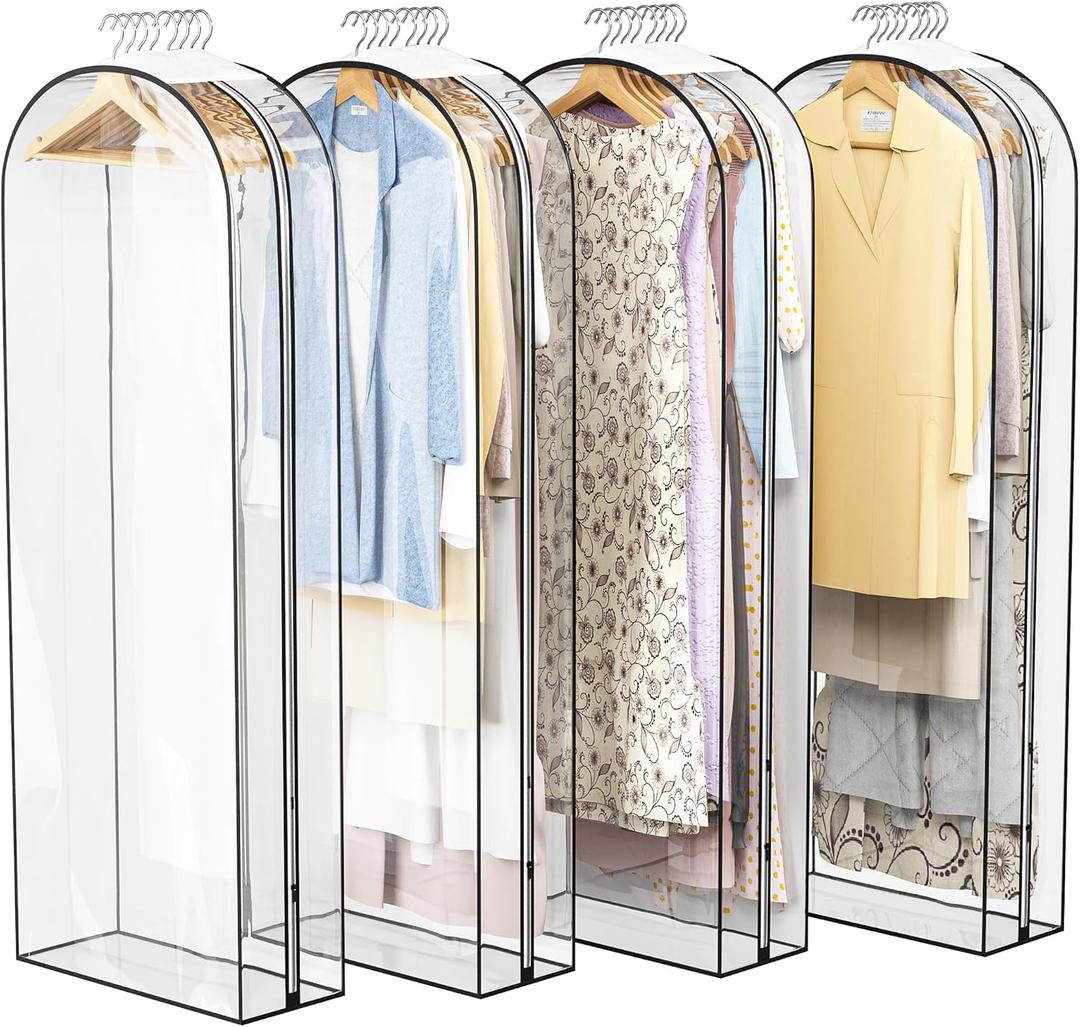 Clear Garment Bag for Hanging Clothes 10 Gusseted, 60 Suit Bags for Open Closet Storage Plastic Clothes Cover for Coat, Dress, Shirts, Fur, Jacket, Wardrobe Protectors, 4 Pack