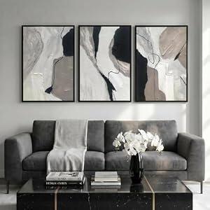 3D Textured Abstract Boho Wall Art for Living Room, Hand Painted Modern Oil Painting for Office, 3 Pcs Framed Minimalist Abstract Wall Decor for Hallway Bedroom Home Decor 24×48 Inch