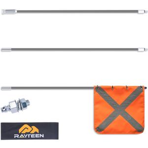 Gray Off-Road Safety Whip Flag with Storage Bag - Heavy Duty Orange Flag with Reflective Stripes & Gray Pole for ATV, UTV, Dune Buggy, Can be 3.3', 6.6' or 10'