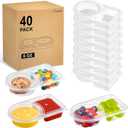 40 Pack 6 oz Small Snack Pack Containers with Lids, 2025 New 2 Compartment Snack Boxes Small Plastic Portion Control Condiment Container for Dipping Sauce, Travel Snacks, Lunch