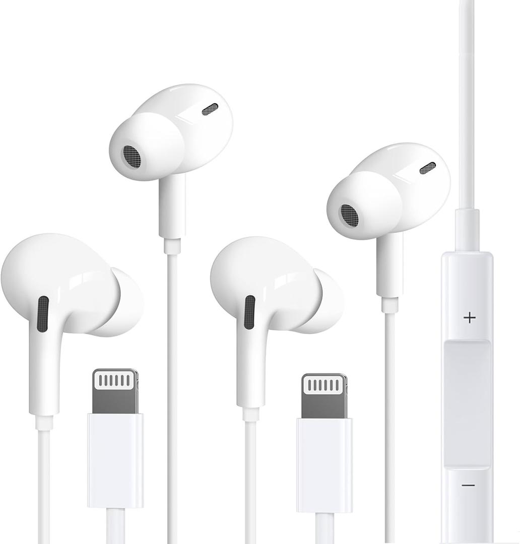 2 Packs Wired Earphones/Headphones for iPhone with Built-in Microphone and Volume Control, Earbuds Compatible with iPhone 14/13/12/11/XR/XS/X/8/7/SE/Pro/Pro Max, Support All iOS System,