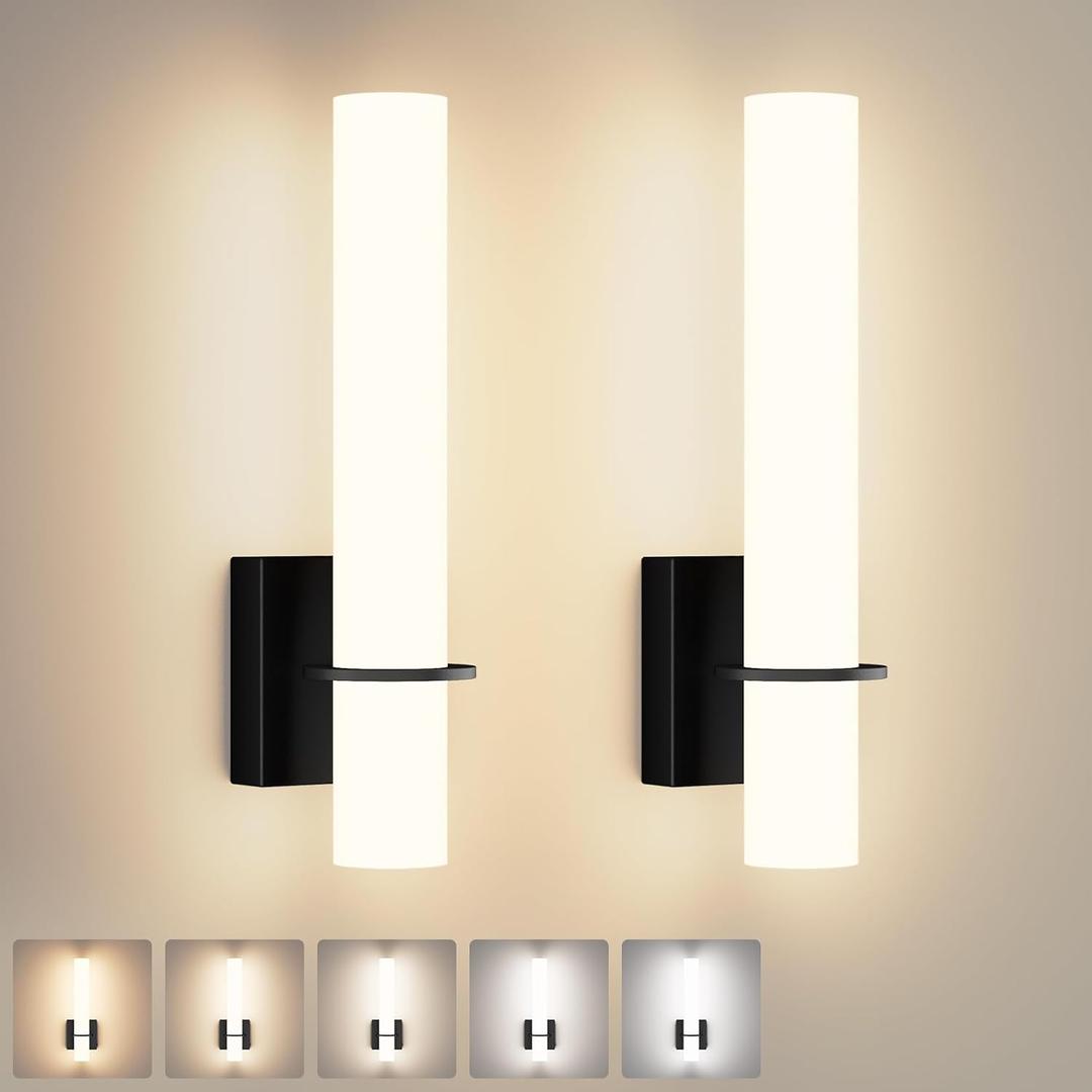 Hardwired Black Wall Sconces Set of Two Modern Bathroom Sconce 5CCT Dimmable for Living Room Bedroom Bathroom