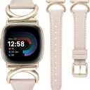 Minyee Leather Bands Compatible with Fitbit Versa 4/Versa 3/Fitbit Sense 2/Sense Band Women, Slim Thin Dressy Designer Premium Leather Strap with C-Shape Metal Buckle for Versa 3 4 Sense 2 Smartwatch