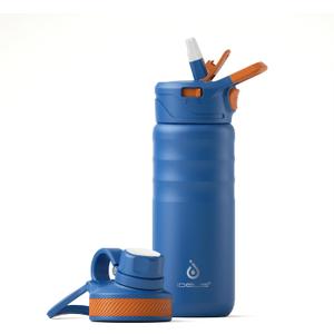 IDEUS Insulated Stainless Steel Water Bottle with 2 Leak-Proof Lids, Thermal Water Flask for Hiking Biking, 18oz, Bright Blue