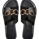 Verdusa Women's Open Toe Chain Flat Sandals Faux Leather Summer Slippers Slip on Slides 39