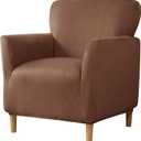LiveGo Stretch Mid Century Modern Armchair Slipcover 1-Piece Jacquard Accent Chair Covers with Arms Soft Waterproof Chair Slipcovers for Living Room Furniture Protector Office (Velvet Dark Brown)