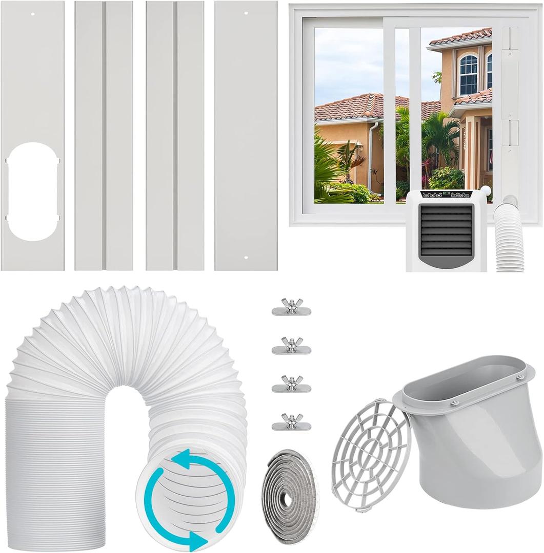 Portable AC Window Vent Kit with 5.9 Exhaust Hose & Coulper, Universal Window Seal for Portable Air Conditioner, Adjustable AC Duct Kit for Sliding Horizontal & Vertical Windows Portable AC Window Vent Kit with 5.9 Exhaust Hose & Coulper, Universal Window Seal for Portable Air Conditioner, Adjustable AC Duct Kit for Sliding Horizontal & Vertical Windows