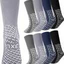 8 Pair Extra Width Hospital Sock for Men with Grip, 3 XL Winter Non Slip Warm for Diabetic Patient Elderly Nurse (Dark Gray, Light Gray, Dark Blue, Black)