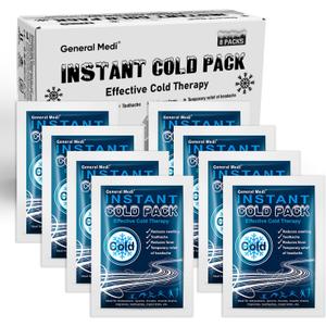 General Medi Instant Ice Cold Pack (4x 5.5)  8 Packs Disposable Cold Therapy Ice Packs for Pain Relief, Swelling, Inflammation, Sprains, Toothache  for Athletes & Outdoor Activities