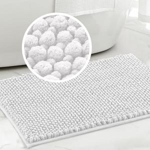 Turquoize Bathroom Rugs Non-Slip Chenille Bath Mat for Bathroom 17 x 24 Inches Extra Soft and Absorbent Shaggy Rugs, Machine Washable Perfect for Bathtub and Shower Floor, 24" X 17", White