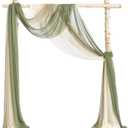 Ling's Moment Deluxe Wedding Arch Draping Fabric, Easy Hanging Chiffon Sheer Drapes, Wrinkle Arbor Backdrop Durable Wedding Decorations for Ceremony Outdoor 3 Panels Curtain,26ft,White & Sage