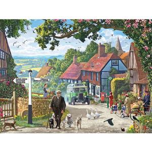 Bits and Pieces 500 Piece Jigsaw Puzzle for Adults The Country Bus - Small Town in The English Countryside Jigsaw Puzzle by Artist Steve Crisp, Completed Puzzle Size: 18" x 24"