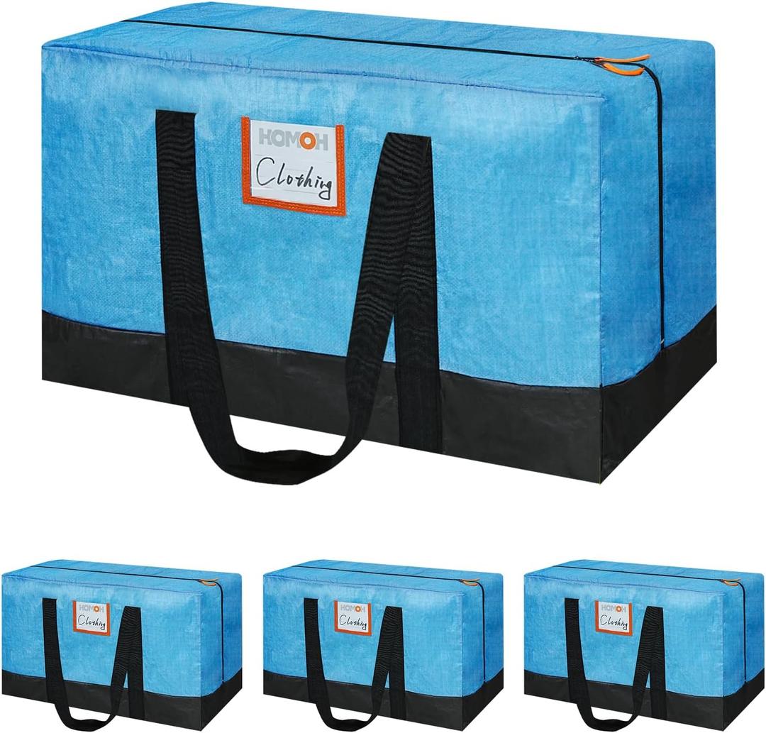 4 Pack Packing Bags for Moving, 115lb Capacity Heavy Duty Moving Totes with Strong Handles, Storage Bags with Internal Compression Straps, Alternative to Moving Boxes -103L,Blue and Black