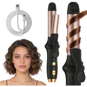 Cordless Curling Iron Hair Curler: Mini USB Rechargeable 4000 mAh 3 Temp Setting Travel Portable 200 Million Negative Ion for Long Short Hair