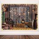 Moukeren 6.6 x 9.2 ft Western Party Backdrop Western Cowboy Party Decoration Wild West Decor Wooden House Barn Photo Background for Birthday Wedding Supply