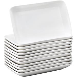 Irenare 12 Pcs 10 Inch Rectangular Salad Plates White Rectangular Porcelain Dessert Plates Appetizer Serving Tray Rectangular Porcelain Platters for Fruit Sushi Dinner Parties, Microwave, Oven Safe