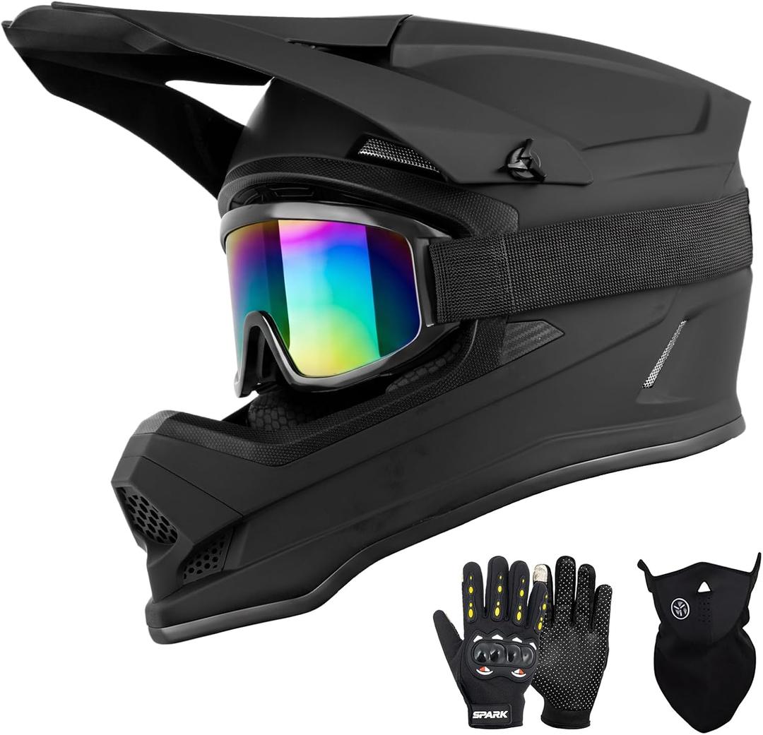 Adult Dirt Bike Helmet DOT Approved, Full Face Off Road Motorcycle Helmet Set with Gloves Goggles & Mask for Men Women, ATV UTV Motocross BMX Downhill Racing, XXL