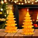 MTLEE 2 Pcs Christmas Tree Shaped Candles Large Xmas Wax Scented Candles 2.5 x 5.5 inch Snow Tree Shaped Candle for Christmas Holiday Table Decoration(Yellow,Style-a)