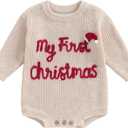 Adobabirl Baby Girl Boy Knitted Sweater Bubble Romper Long Sleeve Jumpsuit Festival Outfit Fall Winter Spring Clothes (Beige, XS)