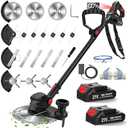 SMILOVII 21V Cordless Weed Wacker Lawn Edger, 4.6lbs Lightweight Battery Powered String Trimmer, 4-in-1 Brush Cutter with Metal Blades, Wire Brush & Guide Wheel for Garden Edging (2 Batteries, 2.0Ah)