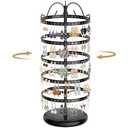 LASZOLA 5 Tier Black Earring Holder Organizer Tree Women Display Storage for Stud and Hoop, Large Cool Rotating Clip Stand for Pierced and Dangle Earring, Vertical Metal Tower Carousel with 220 Holes