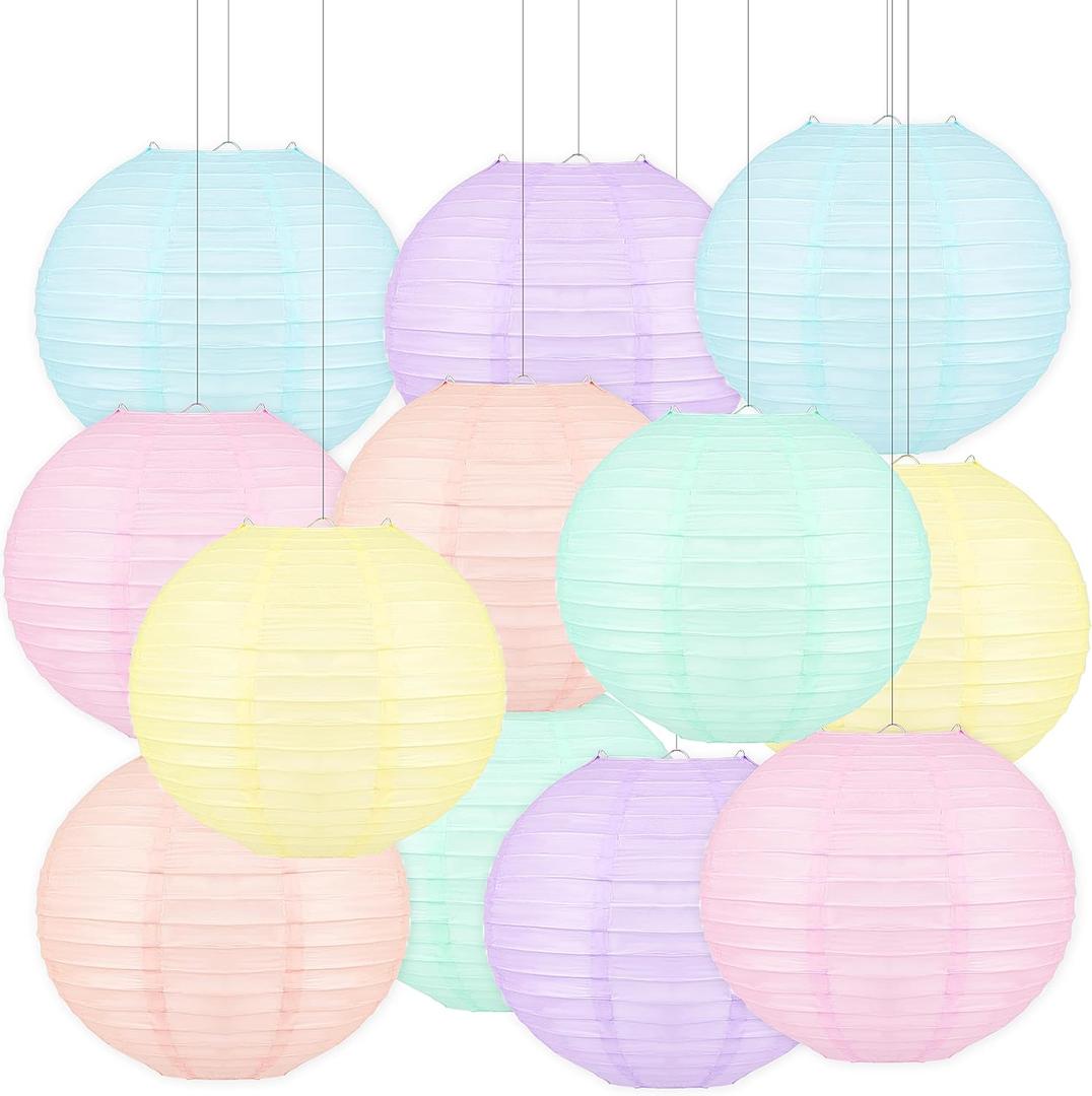 12 PCS Colorful Hanging Paper Lanterns Pastel 10 In Macaron-colored Neon Chinese Paper Lanterns Party Decorations for Classroom Baby Shower Wedding Birthday Valentine's Day (Macaron)