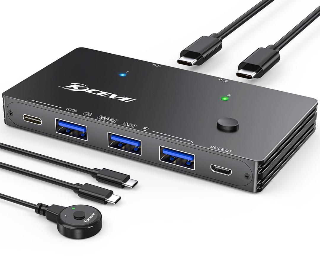 10Gbps USB 3.2 Switch 2 Computers Share 1 USBC & 3 USBA Devices, MLEEDA USB Switch Selector for PC Laptop Keyboard Mouse Portable SSD, USB Switcher with 2 USBC Data Cables and Wired Remote