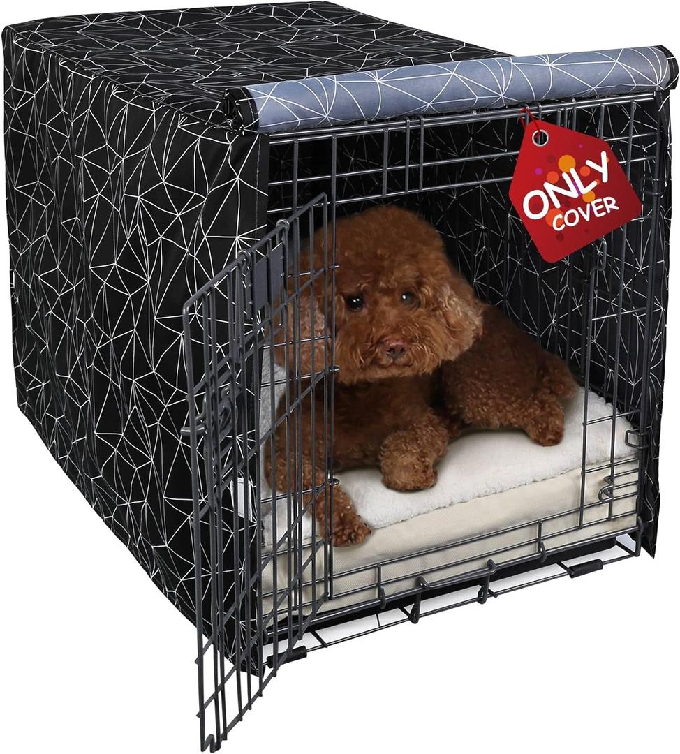 Explore Land Pattern Dog Crate Cover for 36 Inches Wire Cage, Heavy-Duty Polyester 1 2 3 Doors Standard Metal Pet Kennel Enclosure (Brief Polygonal)