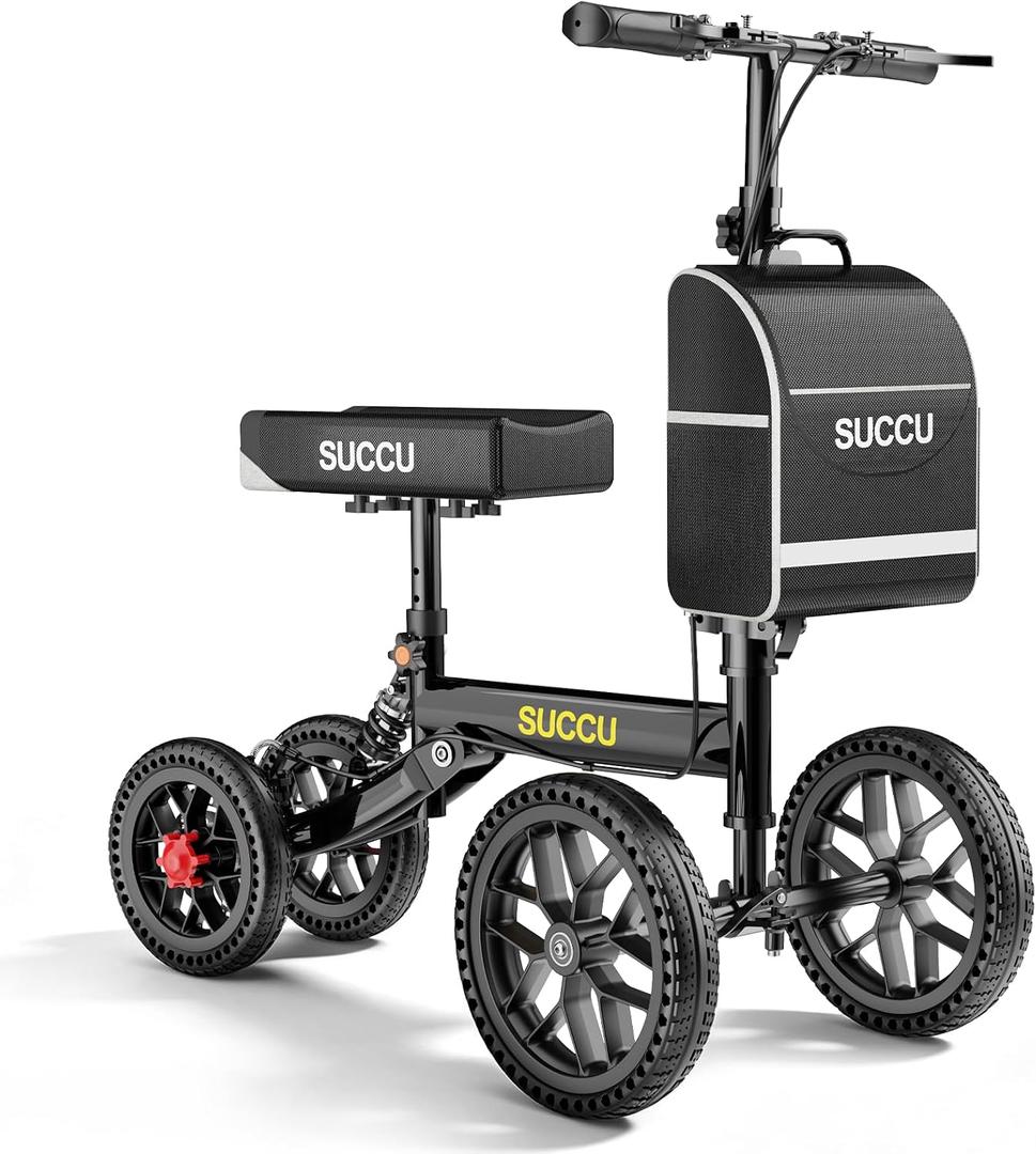 All Terrain Knee Scooter for Adults for Foot Injuries, 13" Knee Pad | 300lbs Foldable Leg Knee Scooter, 11"PU Wheels, Storage Bag, Adjustable Height, , Crutch Alternative for Ankle Recovery