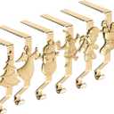 Gold Christmas Stocking Hooks - Set of 6, Reusable No-Damage Hangers for Fireplace Mantle and Christmas Decoration