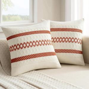 MIULEE Set of 2 Burnt Orange Fall Decorative Pillow Covers 20x20 Inch Farmhouse Rustic Boho Couch Throw Pillows Modern Cotton Cushion Covers Retro Cute Macrame Woven Home Decor for Bed Sofa Chair