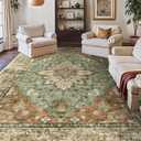 RELEANY Area Rugs 10'x14' Washable Non-Slip, Floral Vintage Distress Print Pattern Medallion Carpet for Living Room Bedroom Dining Room, Brick Red Rust Neutral Brown Burnt Orange Green