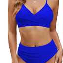 Edelqual Women's High Waisted Bikini Sets Two Piece Swimsuit Tummy Control Bathing Suit V Neck Swimwear 2025 Swim Suit S