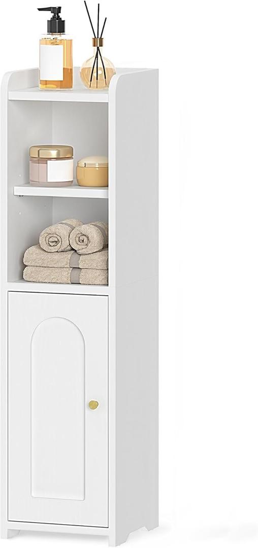 Hzuaneri Bathroom Storage Cabinet, Small Corner Floor Cabinet with Doors and Adjustable Shelf, Narrow Toilet Paper Cabinets, Bathroom Organizer for Small Spaces, White BC19703X