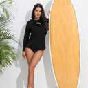 Halcurt Women's Long Sleeve Rash Guard Swim Shirt with Built in Bra Lightweight UPF50+ Quick Dry Swimsuit Top (Black, XXL)