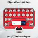 Set of 21, Wheel Lock Key Set, Anti-Theft Lock Lug Nut Screw Remover Wheel Lock Removal Kit with 1/2 inch (12.7mm) Socket Adapter for Mini Series