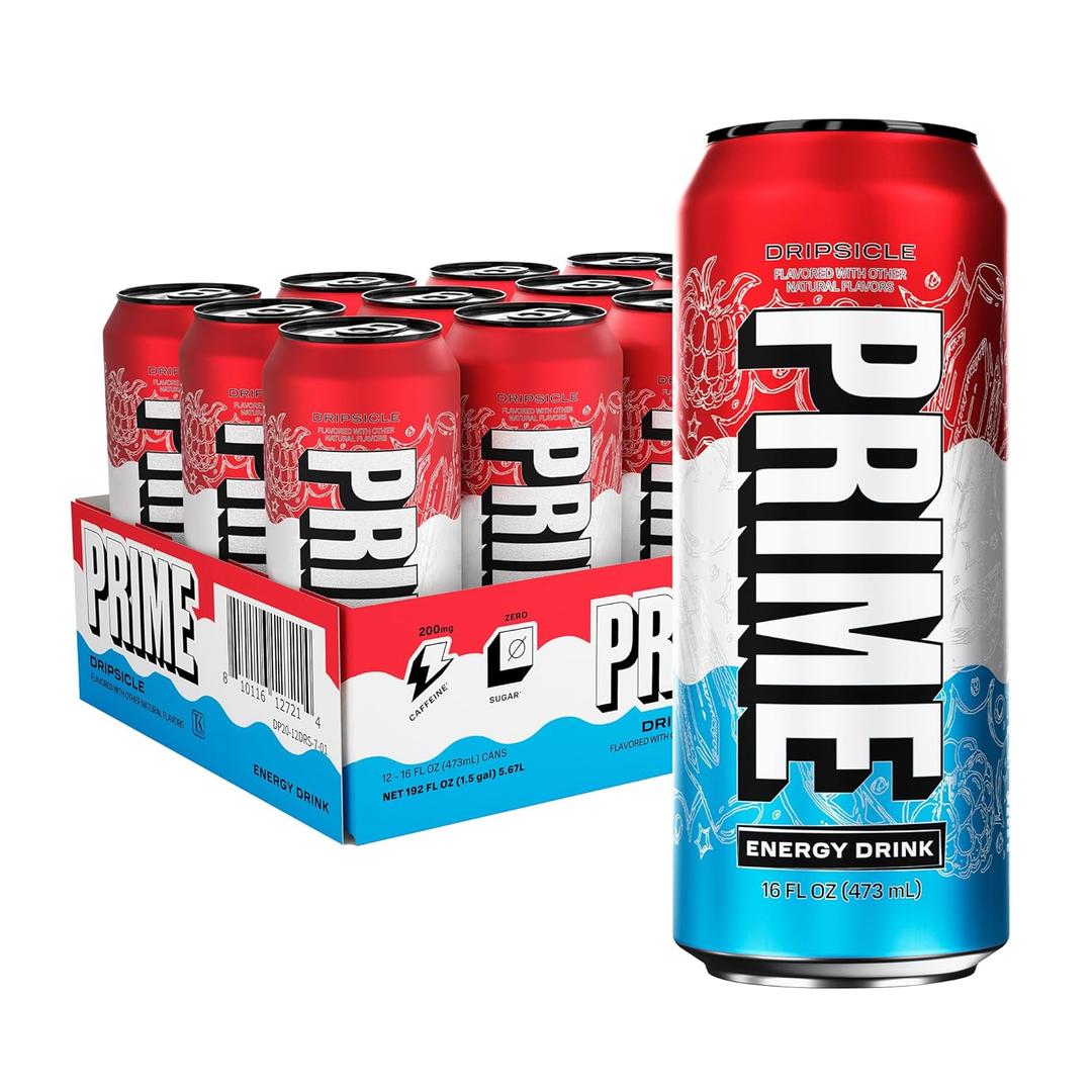 PRIME Energy DRIPSCICLE, Sugar Free Energy Drink, 200mg Caffeine and 355mg of Electrolytes for Hydration, Low Calorie, Vegan, Gluten Free, 16 Fluid Ounce, 12 Pack (EXP 07/28/26)