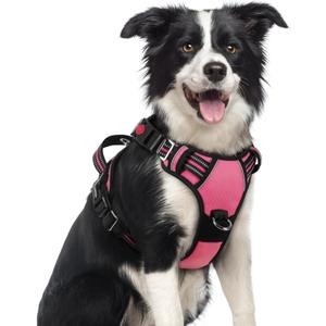 rabbitgoo Dog Harness Medium Sized, No Pull Dog Vest with 3 Buckles, Adjustable Soft Padded Pet Harness with Easy Control Handle and Reflective Strips, Pink, M