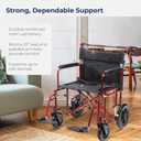 Drive Medical Bariatric Transport Chair FoldingOutdoorFull Length Arms with 12 Inches Rear Flat Free Wheels, Red, 22 Inches