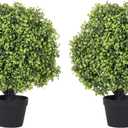 THE BLOOM TIMES 2ft Boxwood Topiary Ball Trees Artificial Outdoor Set of 2, 24" Faux Evergreen Plants Outside UV Resistant Greenery, Fake Potted Bushes and Shrubs for Front Porch Planter Patio Decor