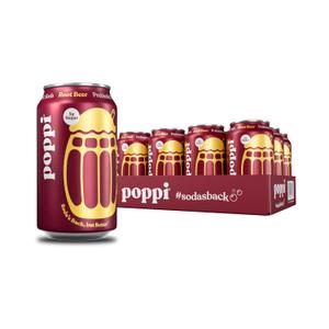 Poppi Sparkling Prebiotic Soda Beverage with Apple Cider Vinegar, Seltzer Water and Fruit Juice, Root Beer Flavor, 12 Fl Oz, Pack of 12, (EXP 02/07/27)
