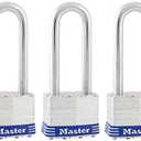 Master Lock Silver Outdoor Keyed-Alike Padlocks with Keys, Extra Long Shackle Lock for Gate, Fence, Shed, or Other Equipment, 3 Pack, 1TRILJ
