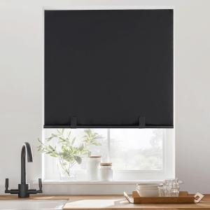 RYB HOME Black 100% Blackout Cordless Roller Shades Cuttable for Windows and Doors with 2 Magnetic Tie Backs Easy to Lift, No Drill Privacy Blinds with Customizable Width, W36 x L72, 1 Panel
