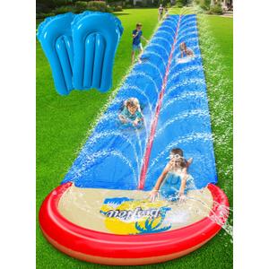 Slip and Water Slide for Kids and Adults Extra Long Heavy Duty Lawn Backyard Water Slides with Two Inflatable Bodyboards and Double Lane Water Toys Summer (32FT)