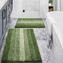 Gibelle Green Bathroom Rug Set 2 Piece, Chenille Non Slip Bath Mat Set, Absorbent Shower Rug and Bath Room Floor Mats, Quick Dry Bathmat Bathroom Decor Accessories for Tub, 16" x 24", 20" x 32"