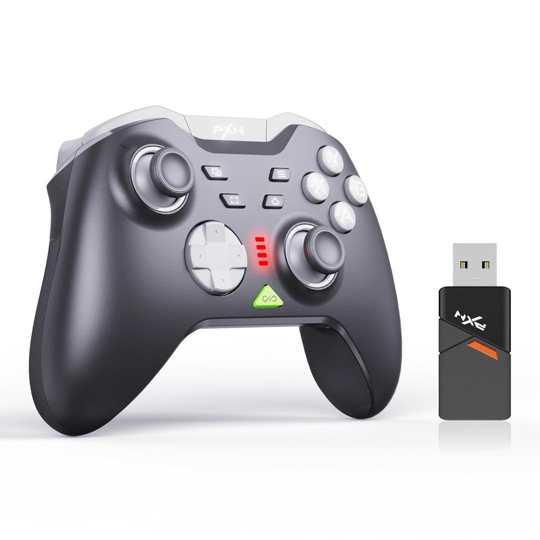 PXN P5 PC Controller, 2.4G Wireless Gaming Controller - Hall Effect Joysticks & Linear Triggers, 4 Macro, Turbo - Gamepad for PC/Switch/Android/iOS/Laptop/Steam (Black)