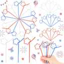 150 Pcs Patriotic Star Crazy Silly Straws Bulk 4th of July Red Blue White Loop Silly Reusable Plastic Drinking Straws for Veterans Day, Election Independence Day Party Supplies Decoration