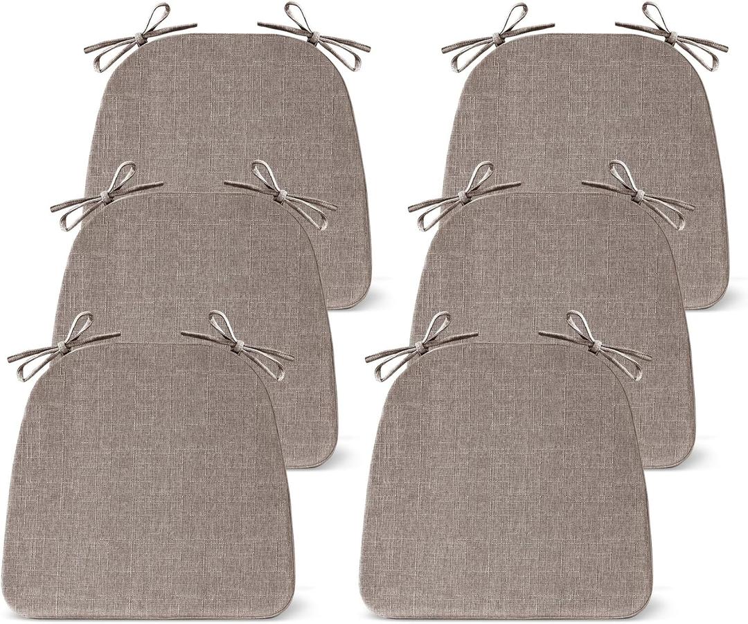 Chair Cushions for Dining Chairs Set of 6, Non Slip Kitchen Chair Pads, 17" x 16" x 2", Indoor Dining Chair Cushions with Ties, Seat Cushion for Kitchen Chairs, Chair Pads, Light Brown