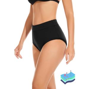 OVRUNS Period Swimwear Leakproof Bikini Brief Bottoms Waterproof Menstrual Swim Bottoms for Teens, Girls, Women (Black, XS)
