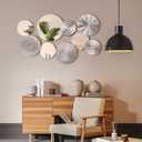 Blulu 9 Pcs Silver Mirror Wall Decor Metal Round Home Art Decor Decorative Modern Circle Mirror Wall Art Sculpture Hanging Decorations for Home Living Room Office